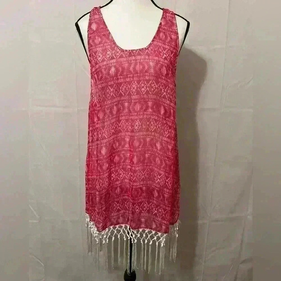 Francesca's‎ Women's Pink & White Playful Fringed Summer Swim Cover Size S/M - Picture 1 of 4